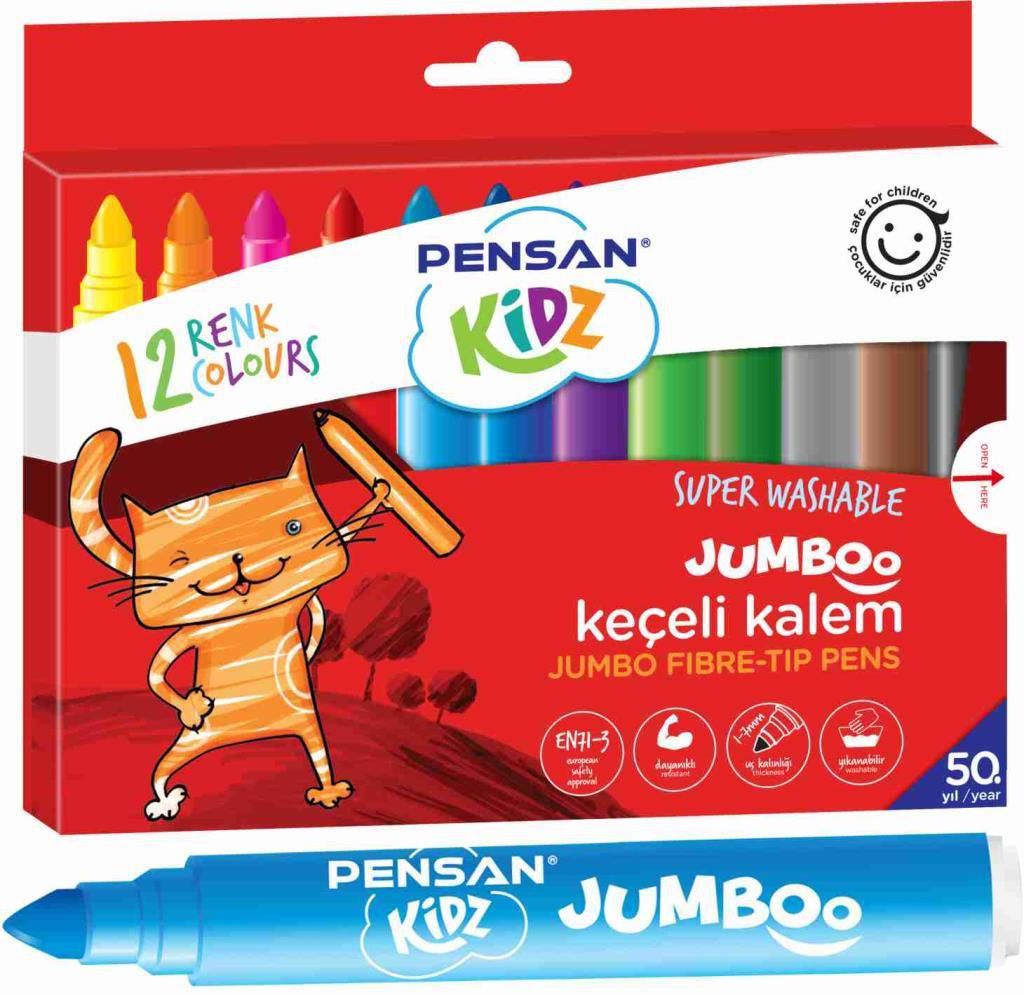 Pensan Keçeli Boya Kalemi Kidz Jumbo Yıknabilir 12 Renk 99040